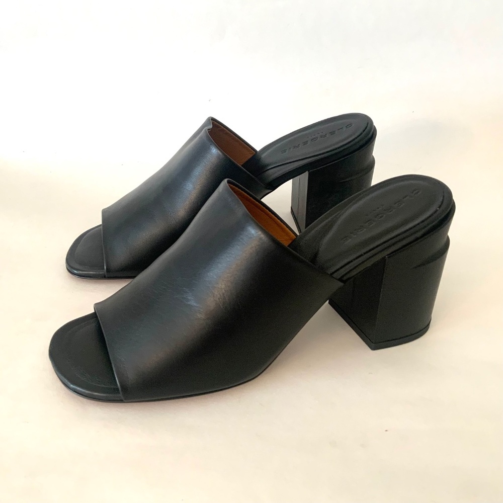 ROBERT CLERGERIE ALLEGRIA MULE BLACK LEATHER block Heel Open Toe Slip On Sandals - Picture 12 of 16